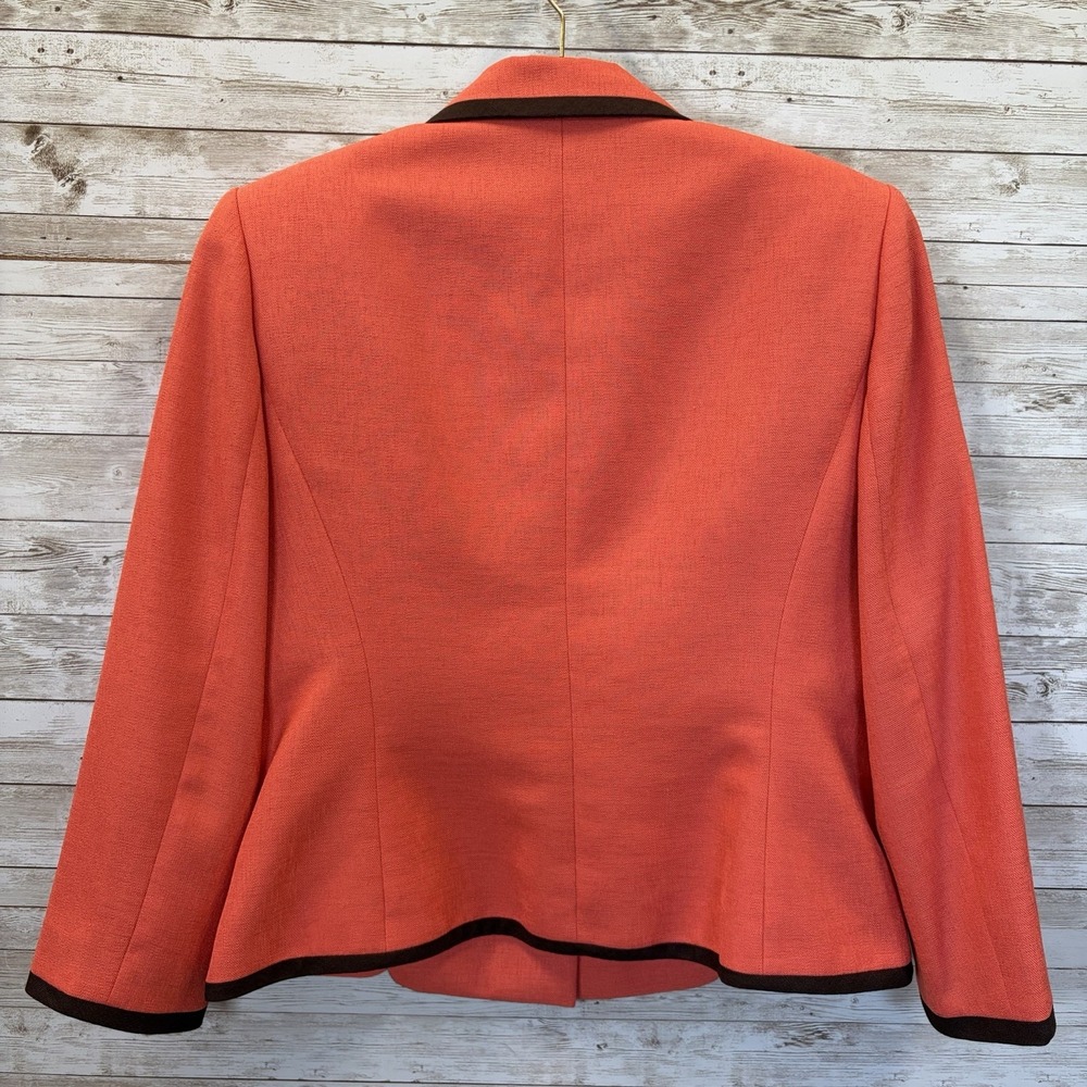 Vtg Le Suit Women 10 Skirt Suit Blazer Coral/Brown 2 Piece Tailored Equestrian - Picture 3 of 14